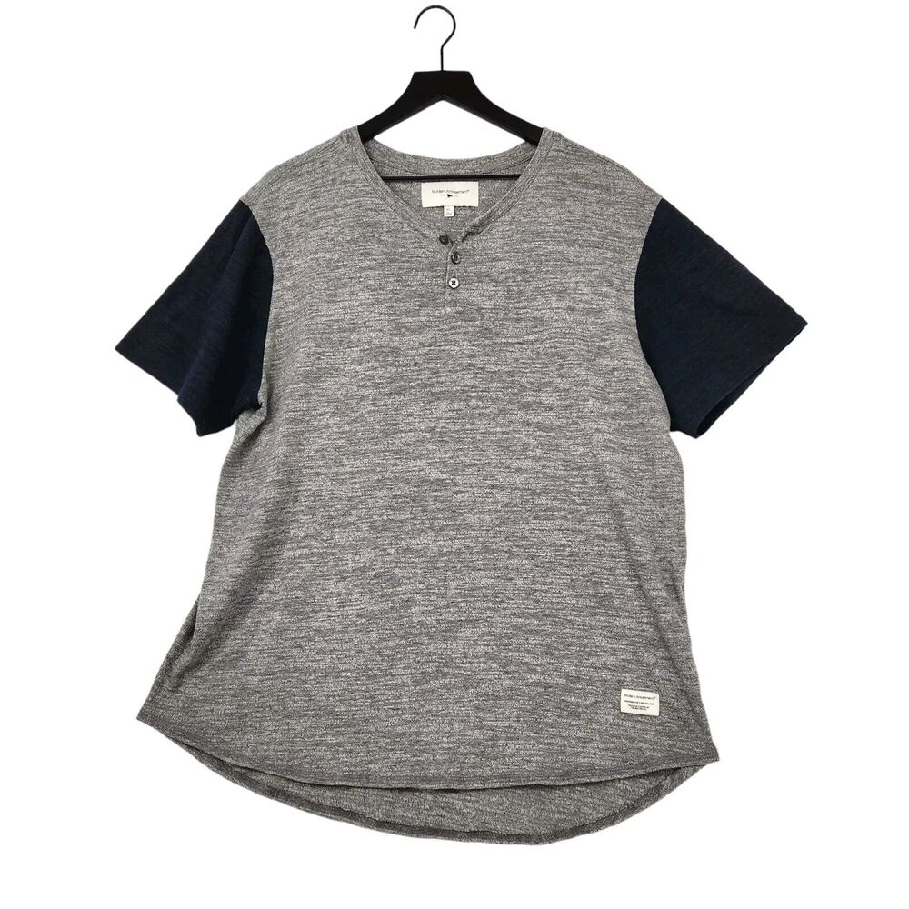 Modern Amusement Henley Shirt Mens XL Gray Blue Short Sleeve Casual Masculine